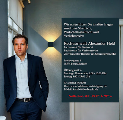 Fachanwalt für Strafrecht Alexander Held, Zertifizierter Berater für Steuerstrafrecht (FeUW Hagen) 1 Strafverteidiger Fachanwalt für Strafrecht Alexander Held, Zertifizierter Berater für Steuerstrafrecht (FeUW Hagen)